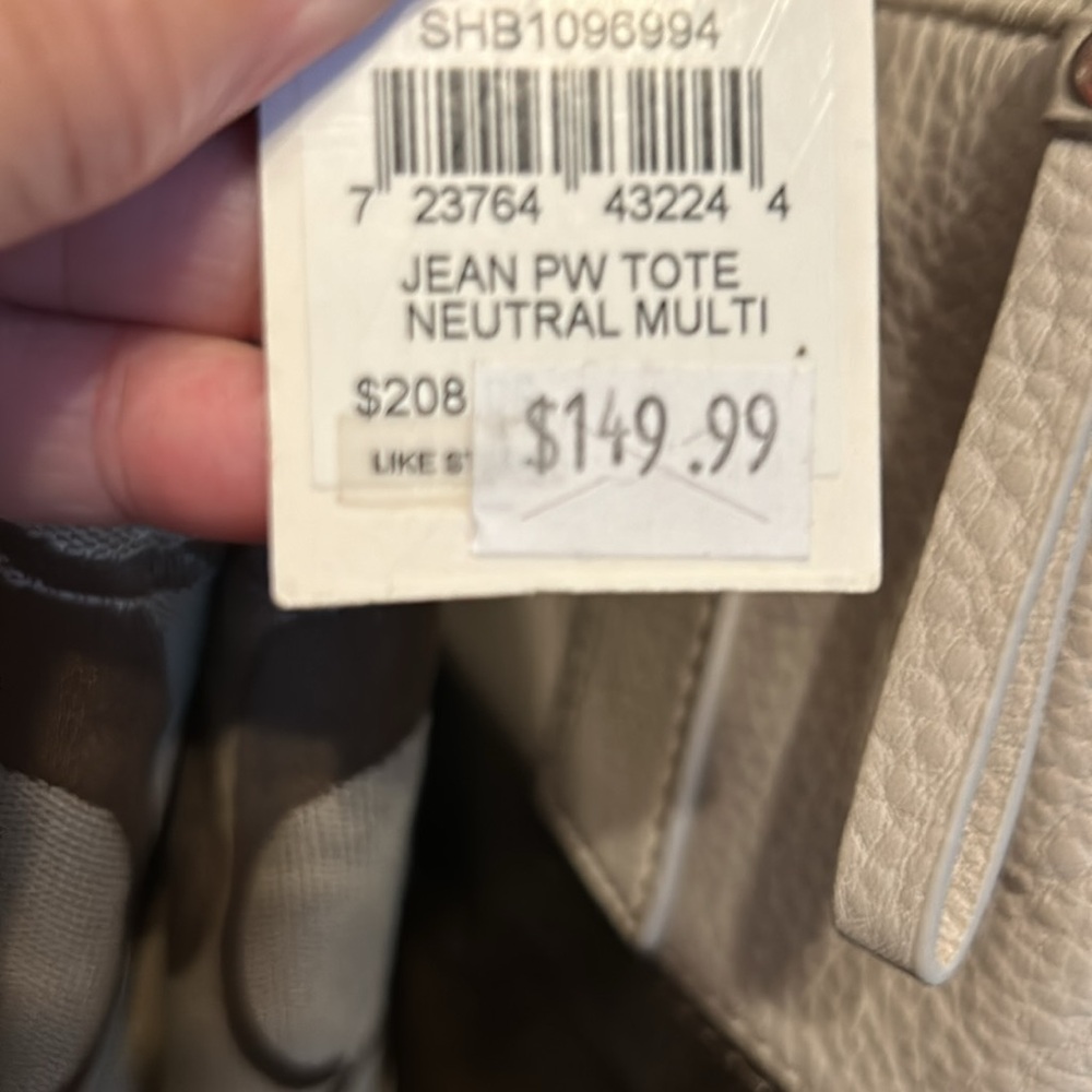 NWT Fossil Cream Metallic Gold Taupe Stripes Leather Large Shoulder Bag - Picture 2 of 7
